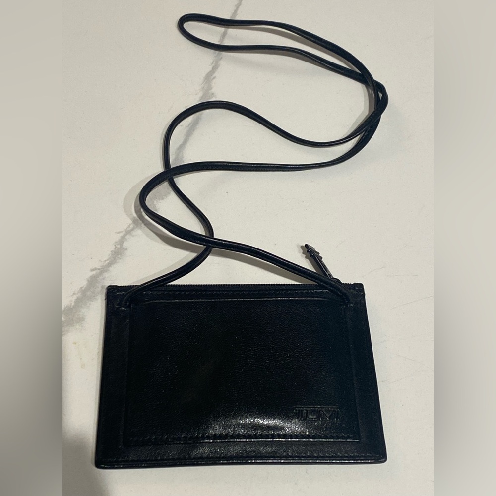 Tumi black leather ID Holder/neck strap